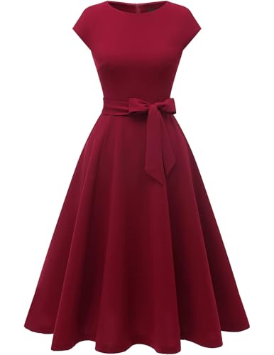 Red Women Christmas Holiday Party Cocktail Formal Dress Burgundy 2XL | Mother of Bride & Bridesmaid, Fancy Tea Length Dress, Aline Midi Evening Gowns 2026