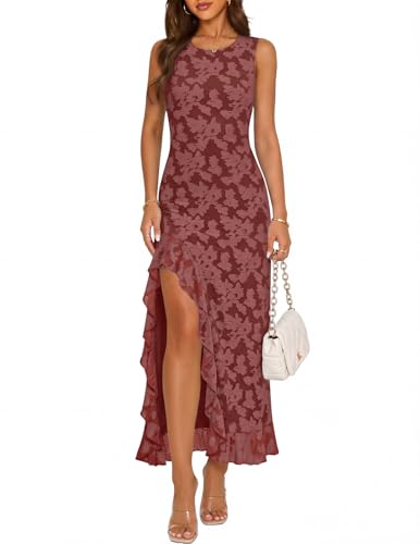 MEROKEETY Womens Summer Formal Wedding Guest Cocktail Dress, WineRed, L