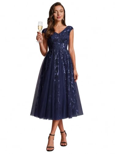 Ever-Pretty Women's Sequin Formal Wedding Guest Dress Midi Cocktail Dress