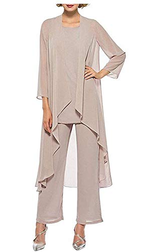 Women's Chiffon Pants Suits 3 Pieces Mother of the Bride Wedding Party Outfit Evening Dress Champagne US10