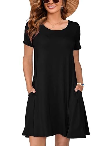Heymoments Short Sleeve Summer Dress for Women, Black, Small