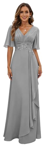 Silver Evening Gowns for Women Chiffon Mother of The Bride Dress