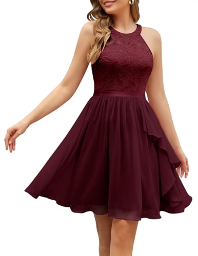 Wedtrend Women's Cocktail Dress for Teens, Petite Wedding Guest Dress for Women, Sleeveless Short Bridesmaid Dresses A Line Lace Prom Dresses for School Dance WT0213BurgundyXS