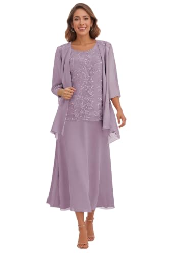 Long Sleeve Chiffon Wisteria Mother of The Groom Dresses for Fall US14