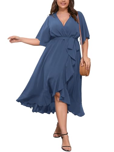 SCOMCHIC Women Plus Size Wedding Guest Maxi Dress Grey Blue