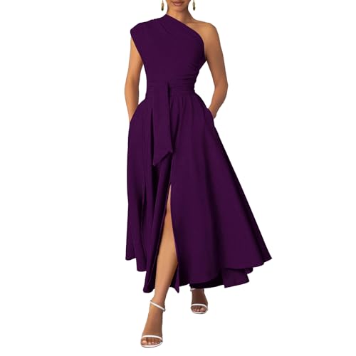 Ekaliy Women's Long Formal Dress One Shoulder Wedding Guest Maxi Dress