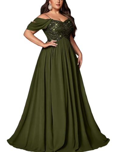 VOUIAO Women Plus Size Formal Dress Sequin Bridesmaid Dress Olive green2XL