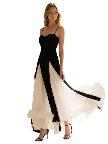 Ever-Pretty Women's Maxi Backless Black and White Wedding Guest Dress Spring Summer Flowy Formal Dresses Black US04