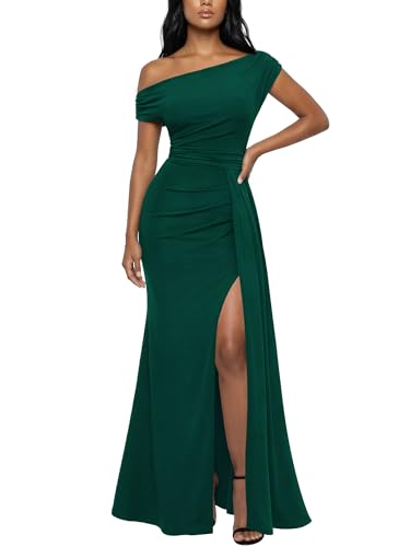 Miusol Women's Sexy One Shoulder Ruched Formal Evening Party Maxi Dress