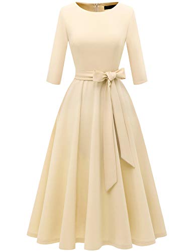 Vintage Cocktail Dress for Women Wedding Guest Church Tea Party Champagne M