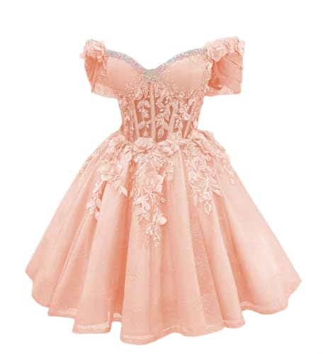 Sparkly Homecoming Dress 3D Flower Sheer Prom Dress Blush Pink Plus Size 16