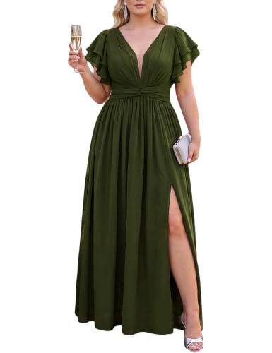 VOUIAO Women Plus Size Bridesmaid Dress Wedding Guest Formal Gown Olive 5XL