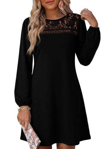 Dokotoo Western Dresses for Women Lace Long Sleeve Flowy Dress Black M