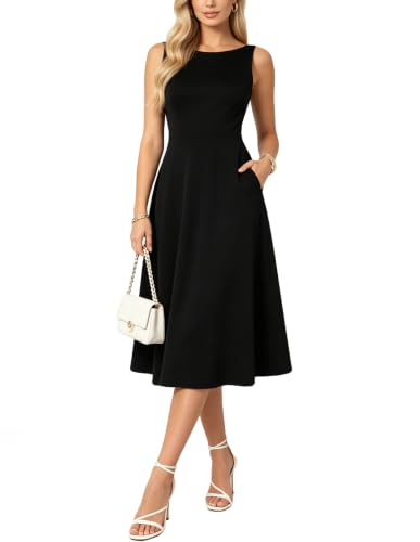 Belle Poque Womens Vintage Boat Neck Sleeveless Cocktail Dress Black XXL