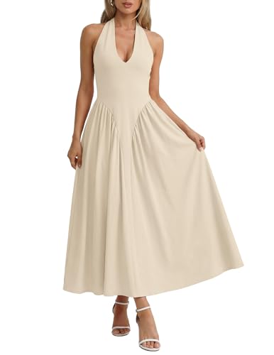 Zelroxa Women Halter Corset Wedding Guest Winery Drop Waist Maxi Dress