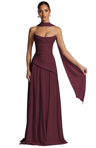 Strapless Chiffon Bridesmaid Dresses for Wedding 2026 A-line Prom Dress