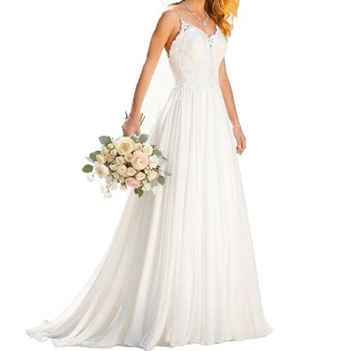 Wedding Dress for Bride,Beach Vintage A Line Backless Boho Lace Summer Wedding Dresses Women Plus Size Wedding Dress US8 Off-White