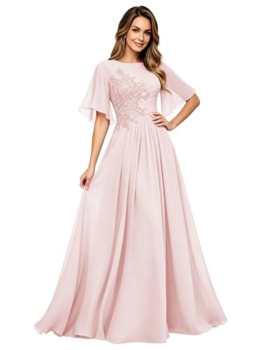 Chiffon Lace Mother of the Groom Dress for Women Blush Pink US26