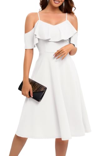 Bbonlinedress Cocktail Dresses for Women, Spring Summer Off The Shoulder White Graduation Dress, Homecoming Midi Formal Wedding Party Bridal Shower Plus Size White 2XL