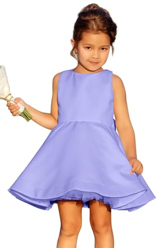 Ciynsia Junior Bridesmaid Dress Round Neck A Line Satin Flower Girl Dresses for Wedding 2026 Bow Knot Sleeveless Elegant Puffy airytale Pageant Gowns for Girls Lavender Size 16