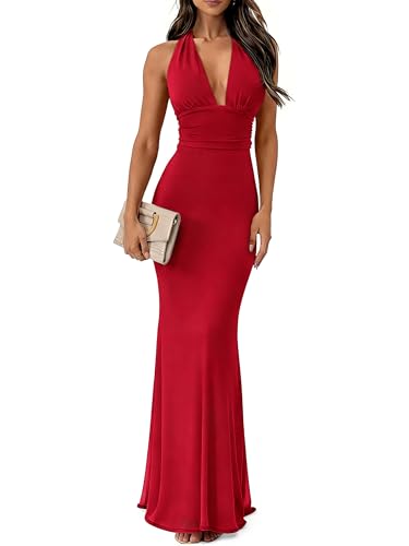 Prinbara Women Halter Wedding Guest Dresses Formal Cocktail Maxi Sexy Dress