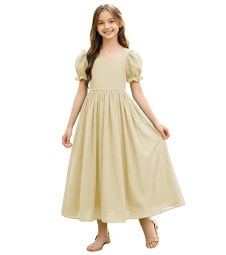 FLwuhui Junior Bridesmaid Dress Floor Length Chiffon Flower Girl Dresses Champagne Wedding Party Pageant Gown US6