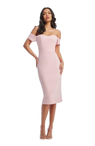 Dress the Population Women's Bailey Off the Shoulder Sweetheart Bodycon Midi Sheath Dress, Vintage Pink, XX-Small