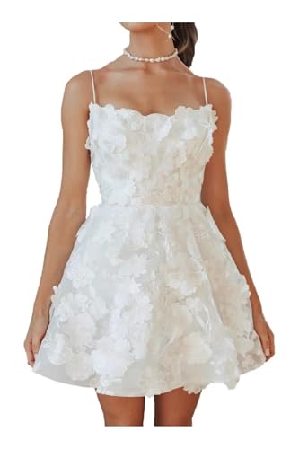 UZN Short Floral Bridal Dresses for Women Lace Tulle Mini Wedding Dresses White for Bride 2026 A Line Wedding Reception Gowns Plus Size US18