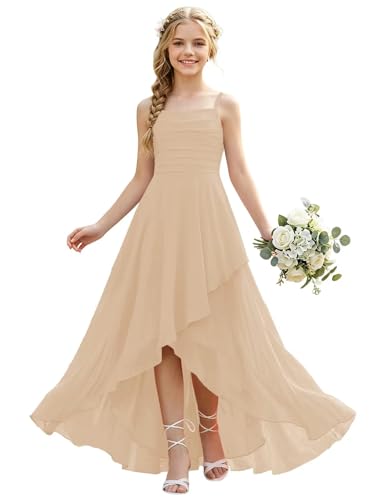 camftbo Champagne Ruched Chiffon Junior Bridesmaid Dresses for Girls 10