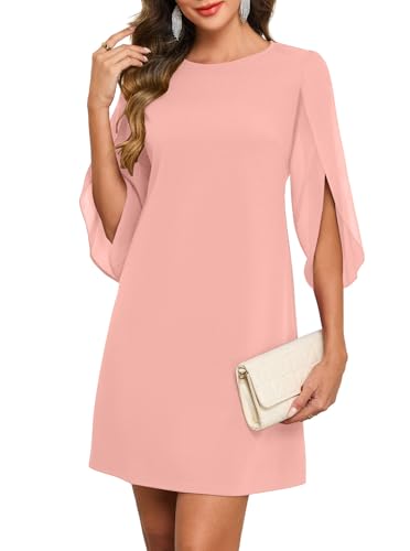 oten Womens Chiffon Sleeve Semi Formal Wedding Guest Dress, Pink, S