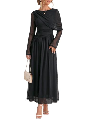 Wenrine Womens Fall Cocktail Dress Long Sleeve Mesh Maxi Party Dresses
