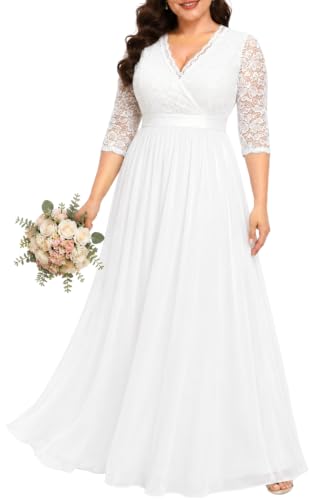 Plus Size Wedding Dress Bride Women White Wrap Maxi Lace Chiffon Long Bridal Shower Reception Prom Photoshoot Gowns