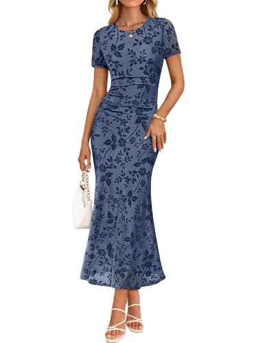ZESICA Womens Summer Short Sleeve Bodycon Maxi Formal Dress Dusty Blue XL