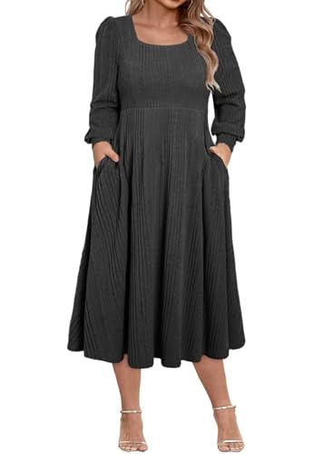 Eytino Plus Size Dresses for Women Ribbed Knit Sweater Dress, Grey, 5X