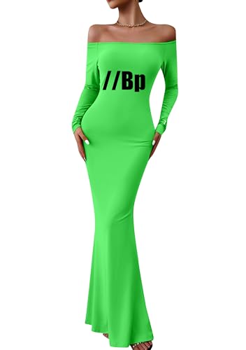 GORIFE Women's Off Shoulder Long Dress Sexy Strapless Dresses Bodycon Solid Color Dress Qing Lv 10XL
