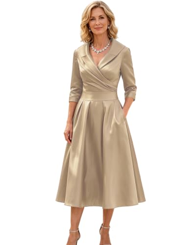 JAEDEN Mother of the Bride Dresses for Women Tea Length Sleeves A line