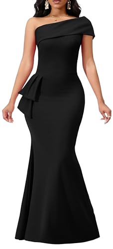 sexycherry Black Mermaid Dresses for Women Formal One Shoulder Prom Dress