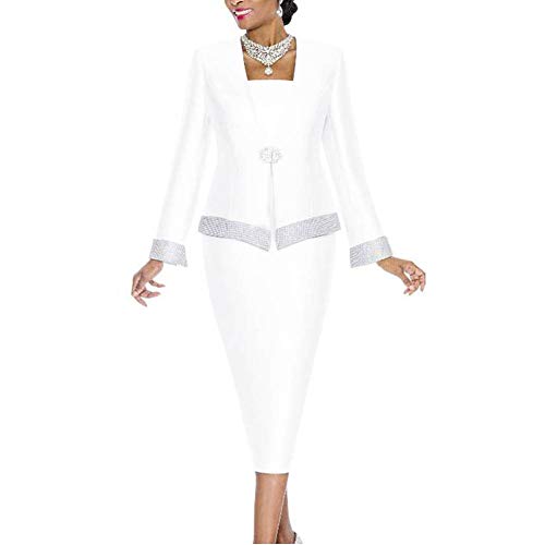 Go Mai Women's Church Mother Gifts Special Occasion Wedding Party Formal Suit Dress, White, 12