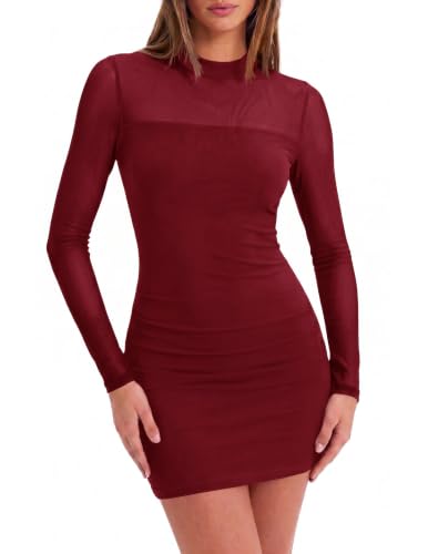 Zeagoo Christmas Dresses for Women Short Sheer Mesh Ruched Winter Dresses