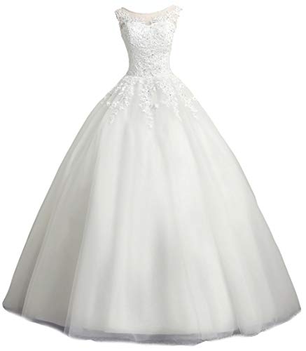 LMBRIDAL Women's Scoop Neck Ball Gown Wedding Dress Lace Bridal Gown Ivory 18W