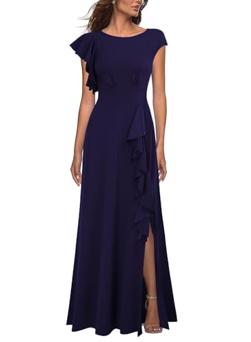 WOOSEA Women's Sexy Split Evening Cocktail Party Maxi A-Line Long Formal Dress Navy Blue