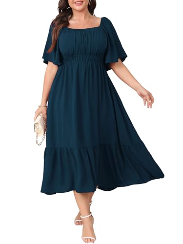 Plus Size Smocked Casual Summer Maxi Cocktail Dresses for Curvy Women