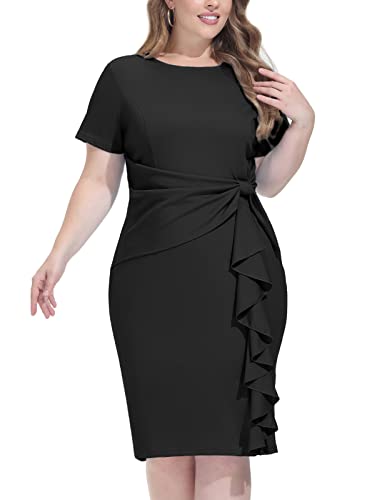 Hanna Nikole Womens Ruffle Wear to Work Business Office Church Sheath Dress 16W Black