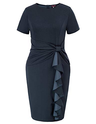 Hanna Nikole Women's Plus Size Short Sleeve Elegant Sheath Pencil Dress 16W Navy