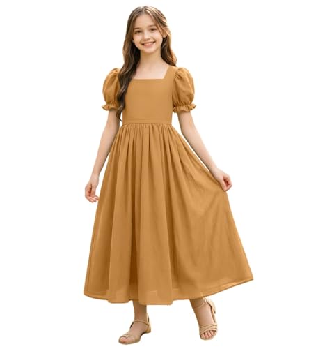 FLwuhui A-Line Junior Bridesmaid Dress Chiffon Flower Girl Dresses for Wedding Gold Girl Party Dresses US10