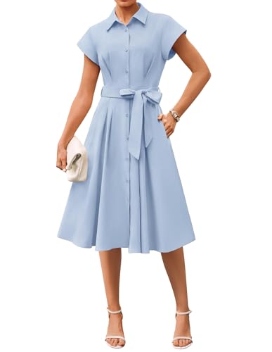 GRACE KARIN Womens Summer Work Business Casual Midi Shirt Dresses Blue S