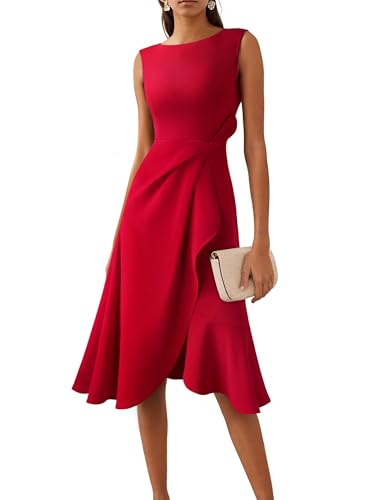 VFSHOW Womens Asymmetrical Ruffle Cocktail Wedding Guest A Line Midi Dress