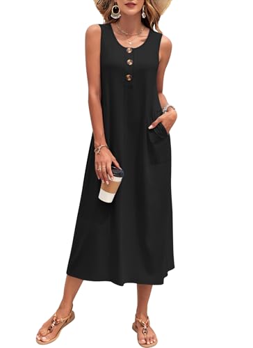 MOLERANI Women Summer Maxi Casual Sleeveless Loose Long Dress,Black,S