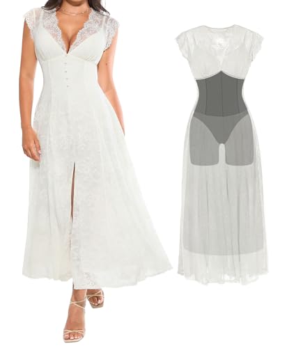 Popilush Lace Formal Cocktail Wedding Guest Dresses for Women White XXL