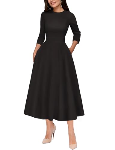 Simple Flavor Women's Vintage 1950s Cocktail Midi Dress Solid Black XL